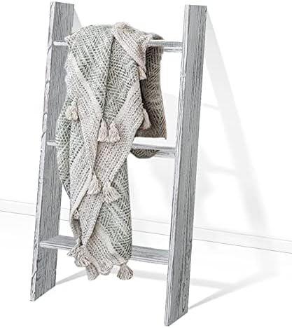 TEAKMAMA Blanket Ladder 3.0 Ft Blanket Rack, Decorative Blanket Ladder Farmhouse Blanket Holder, Wall Leaning Blanket Ladders for Living Room, Easy to Assemble – Grey