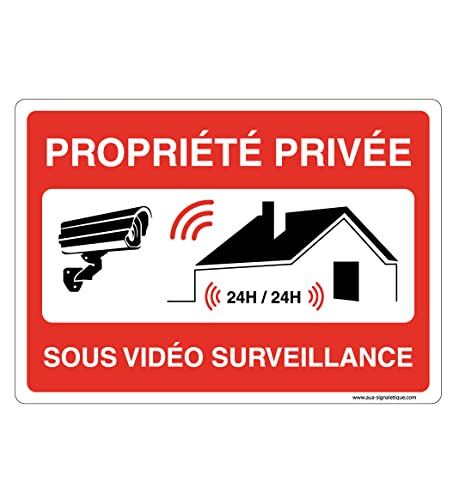 Plaque propriété privée vidéo surveillance design avec coins arrondis