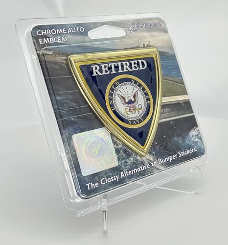 Image of Elektroplate Officially Licensed Retired United States Navy Shield All Metal Gold Frame Emblem for Cars, Trucks, and All Auto | Universal Fit at 3 inch x 2.9 inch | Weatherproof