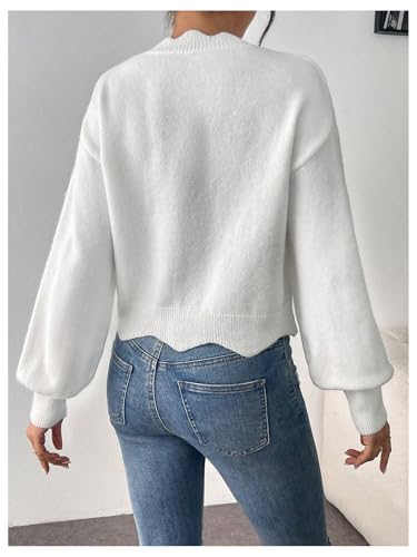 Verdusa Women's Floral Embroidery Crewneck Sweater Long Sleeve Scallop Trim Pullover Tops2