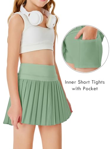 Image of Haloumoning Girls Pleated Skirts with Shorts Athletic Tennis Skorts Sport Performance Skirt with Pockets 4-14 Years
