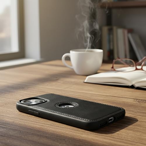Image of Leather Case for Apple iPhone 14 Plus Premium Protective Stylish Slim Cover with Shockproof Raised Edges Black