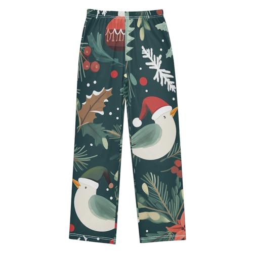 Christmas Bird Ball Boys Long Pants Soft Trousers Elastic Waist Kids Lounge Bottoms with Pockets S-XL