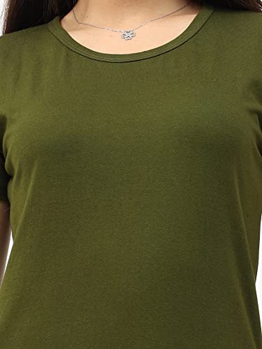 Image of FLEXIMAA Women's Cotton Plain Round Neck Half Sleeve T-Shirt