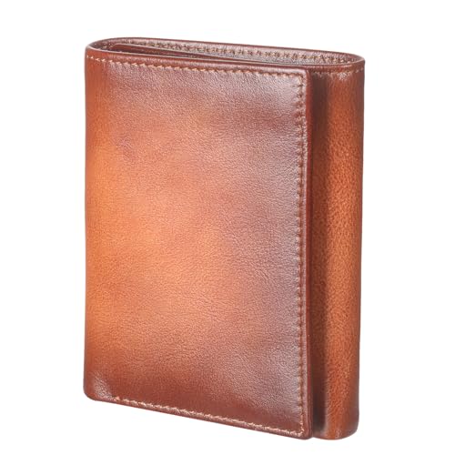 Mens Trifold Leather Wallet | Top Genuine Leather Trifold Wallets for Men and Women | RFID Blocking Leather Wallet | ID Wallet | Thoughtful Gift for Men | Brown Wallet