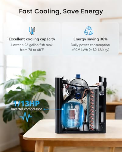 Image of BAOSHISHAN 1 /13 HP Aquarium Chiller 26 Gallon 100L Water Cooling System | Quiet Compressor Refrigeration, Precise Cooling Aquarium Water Chiller for Fish, Axolotls, Coral Reef Tanks and Hydroponics