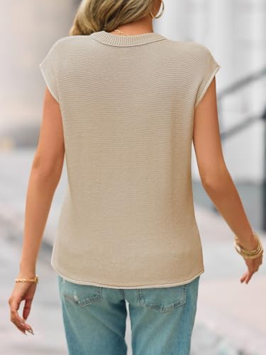 Image of Saodimallsu Women's V Neck Cap Sleeve Lightweight Knit Sweater Top