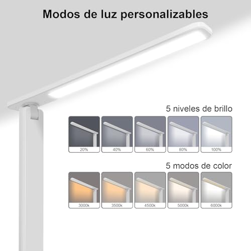 Miniatura 3 de lámpara Led Escritorio, Flexo de Escritorio con luz nocturna, lampara de escritorio con control táctil, Puerto de carga USB, 5 niveles de luminosidad 5 modos (blanco)