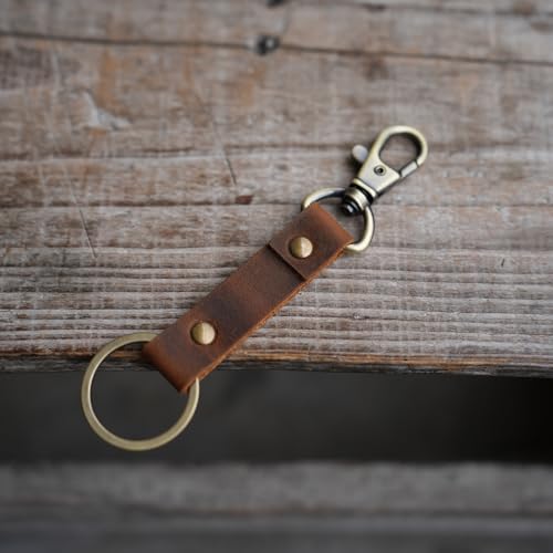 Image of JJNUSA Genuine Leather Keychain Walnut Leather Key Holder Mens Belt Key Chain Ring Fob