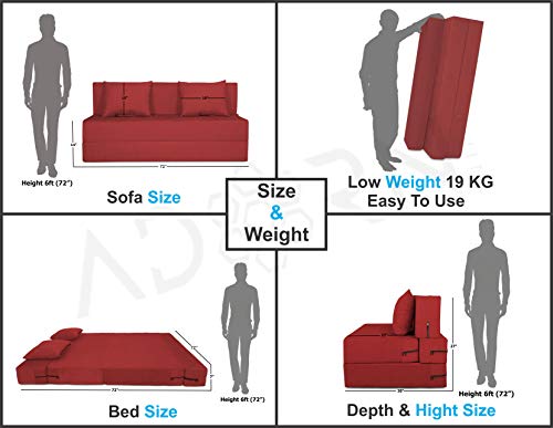 Image of Adorn India Easy 4 Seater Sofa Cum Bed Alyn 6'x 6' (Maroon)