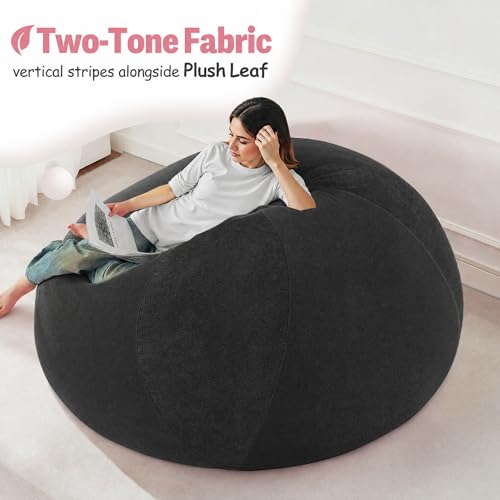 Image of HABUTWAY 5FT Bean Bag Chair Teardrop Bean Bag Chairs for Adults beanbag with Memory Foam Filled with Dual-Tone Unique Combination Corduroy & Luxury Distressed Velvet Washable Cover,Velvet Black