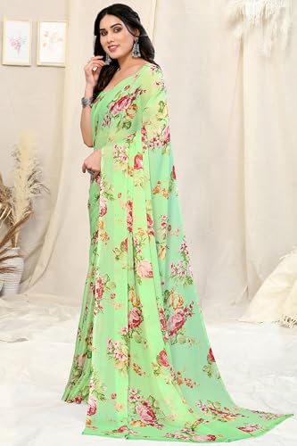 Image of MIRCHI FASHION Saree for Woman Chiffon Floral Printed | Breathable Lightweight Summer Sari for Office and Home Use with Blouse Piece (Available in 20 Colors)
