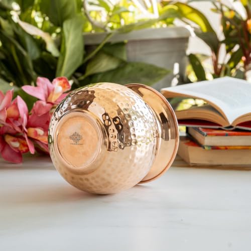 Image of INDIAN ART VILLA Pure Copper Hammered Design Lota Kalash, 850 ML, Set of 1, for Pooja, Worship