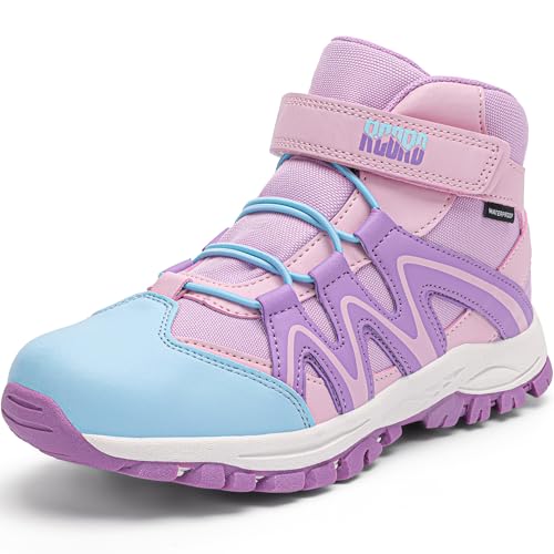 R CORD Kids Hiking Boots Kids Hiking Shoes Outdoor Ankle Hiking Boots Girls Trekking Walking Boots with Drawstring Non-Slip Outdoor Boots Purple 12 Little kid