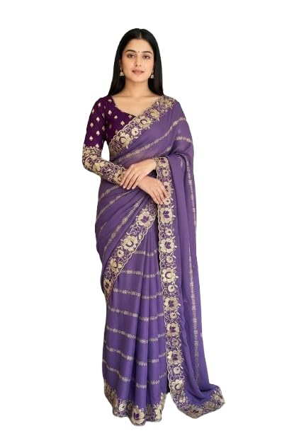 Designer Star Collection Georgette Saree featuring Elegant Lehariya Print, C-Pallu Border, and Exquisite Contrast Embroidery Sequence Blouse-picture-26