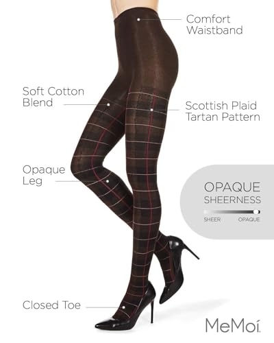 Image of MeMoi Scottish Plaid Tartan Sweater Tights, Warm Opaque Winter Tights