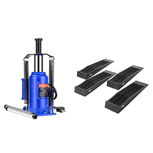 Specstar Pneumatic Air Hydraulic Bottle Jack With Manual Hand Pump 20 Ton Auto Truck Travel Trailer Repair Lift Blue With Car Service Ramps Low Profile Plastic Pack Of 4 #TOP21