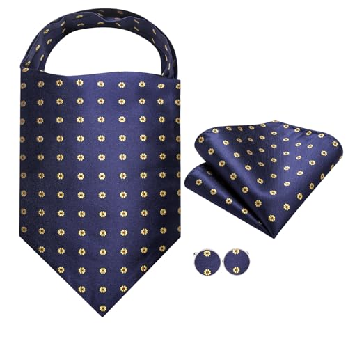Image of Dubulle Paisley Floral Ascot for Men Self Tie Mens Cravat and Pocket Square Cufflinks Wedding