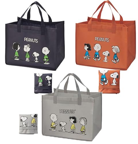 SNOOPY Eco Bag Big Tote Bag Shoulder Bag Checkout Basket Fits Perfectly Wide Gusset Large Foldable Compact Storage Portable Cute Character Snoopy Navy Orange Gray 1