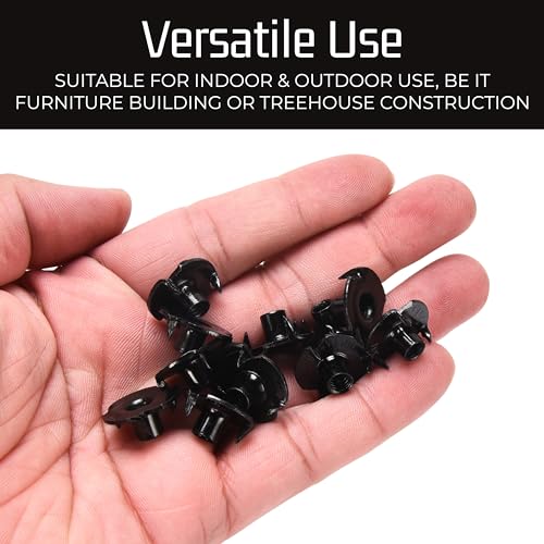 Image of Bolt Dropper T Nuts - Stainless Steel T Nuts - Prong Nuts Made of Carbon Steel and Black zinc Finish- Woodworking Needs for Indoor and Outdoor Projects - #10-24 Thread, 9 /32 inch Barrel Length, 3 Prongs