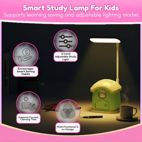 Image of Toy Imagine 3-in-1 Desk Lamp with Pen Holder & Piggy Bank - USB Rechargeable Study Lamp, Cute Design for Kids, Perfect for School Desk, Study Table & Bedroom(Multicolour)