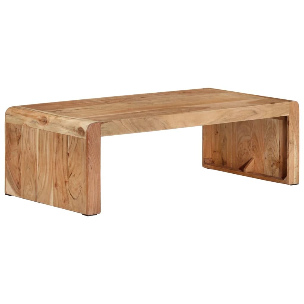 Mesa de centro de madera maciza de acacia, 110 x 55 x 35 cm, mesa auxiliar con estante y cajón, estilo rústico, para sofá, salón, oficina, rústica y funcional