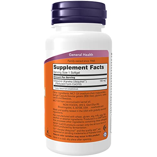 Now Supplements, Ubiquinol 100 Mg, High Bioavailability (The Active Form Of Coq10), 60 Softgels #TOP1
