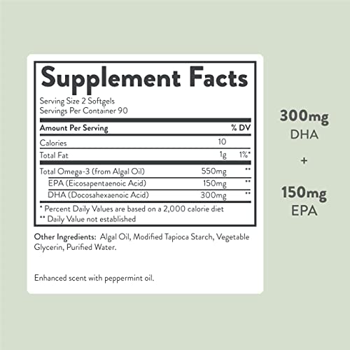 Vegan Omega 3 Supplement - Plant Based Dha & Epa Fatty Acids - Carrageenan Free, Alternative To Fish Oil, Supports Heart, Brain, Joint Health - Sustainably Sourced Algae, Fish Oil Free - 180 Softgels #TOP5