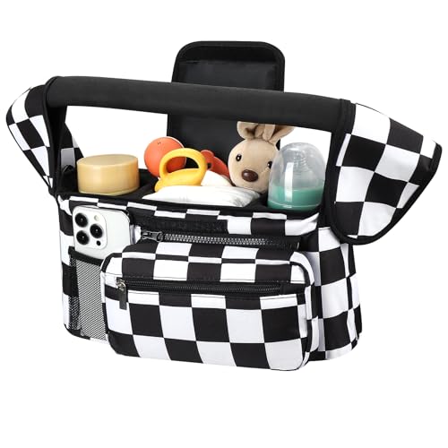 Image of Accmor Universal Stroller Organizer with Insulated Cup Holder Detachable Phone Bag and Shoulder Strap,Stroller Bag Caddy Organizer Fits for Uppababy, Baby Jogger, Britax Strollers