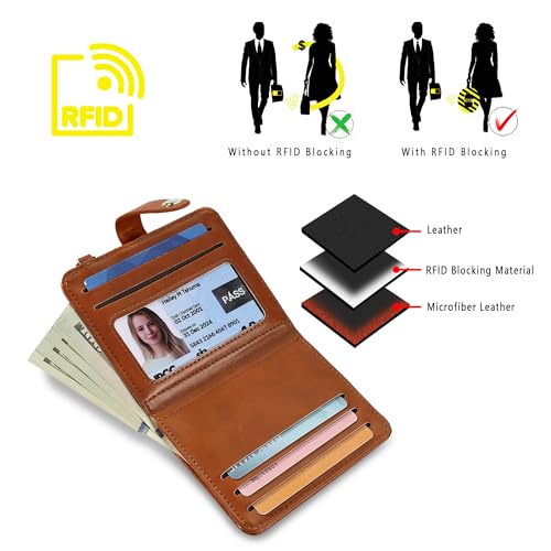 Image of Airkit Small Wallet Women RFID, PU Leather Card Holder with Keychain | Slim Compact Zipper Coin Purse for Ladies, Travel Holiday Gifts for Mom, Cute Mini Bifold Wallets