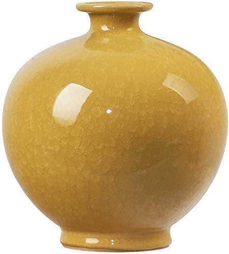 Vase antique en céramique MU de 22 cm, pièce d'artisanat d'art jaune pour salon raffiné