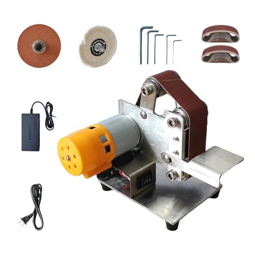 XWG Mini Belt Sander, Multifunctional Small Electric Belt Sander Polisher, 7-speed Adjustable Sharpener, Suitable for Metalworking, Tool Making and Woodworking Grinding.