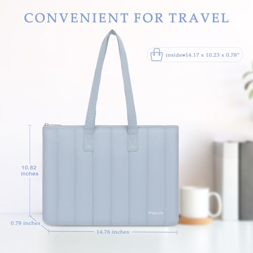 Image of MOSISO Laptop Tote Bag, 13-13.3 inch Laptop Bag Compatible with MacBook Pro 14, HP, Dell, Lenovo, Asus Notebook, Vertical Quilted Casual Computer Briefcase for Business Office Work, Baby Blue