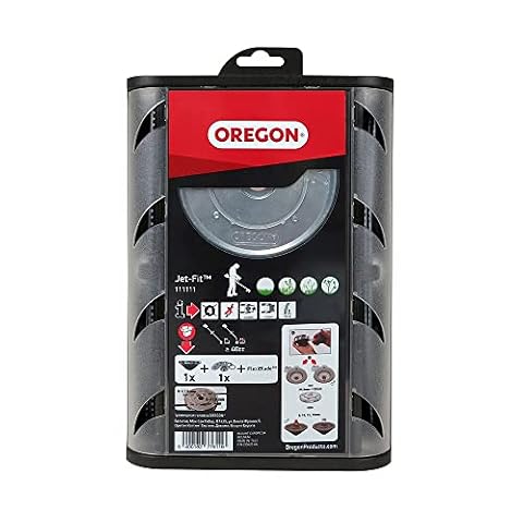 Oregon Jet Fit 4 Line Easy Load Aluminiowa uniwersalna głowica podkaszarki, głowica trymera do trawy, chwastów i grubej roślinności, z linią trymera FlexiBlade 4,0 mm, pasuje do większości prostych