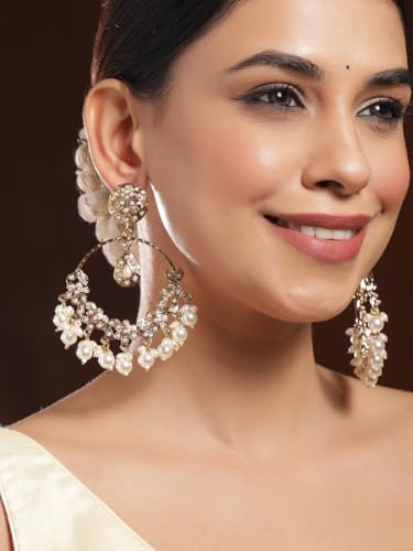 Image of Rubans Chandbali Earrings Gold Plated Kundan Jewellery Gift for Women & Girls