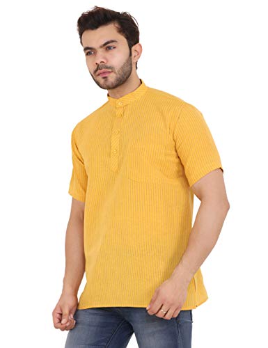 Image of LATEST CHIKAN Men's Cotton Regular Striped Short Kurta Half Sleeves - NP-SK-PNT