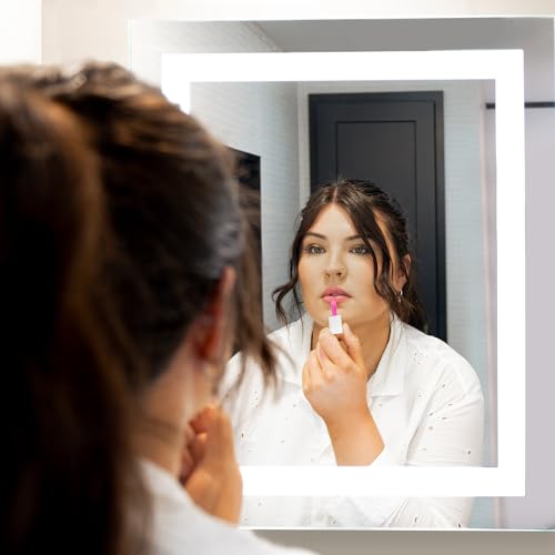 RecPro RV 22″ x 19″ LED Backlit Mirror | 4000K Cool White | Glass Mirror & Steel Base | 12V, 20 Watt | Surface Mount | ETL Certfied | Suitable for Damp Locations | Lighted Mirror