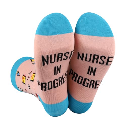 CENWA 1 Pair Nurse Gift Nurse In Progress Socks for Medical Professionals RN Gift for Nurse Medical Student Gift