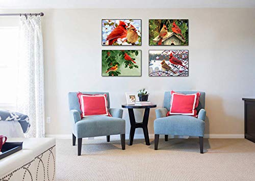 SanerDirect 4 Packs DIY 5D Diamond Painting, Cardinals Bird Round Full Drill Diamond Painting for Home Wall Decor (12x16 inch)