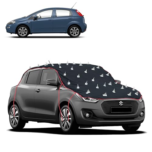 Image of Dog Protection Spike Car Cover for Fiat Punto Bonnet to Roof Easy Installation with 4 Elastic Hook Strap | Anti-Scratch Soft Cotton Inner | Complete Protection from Street Dogs & Monkeys