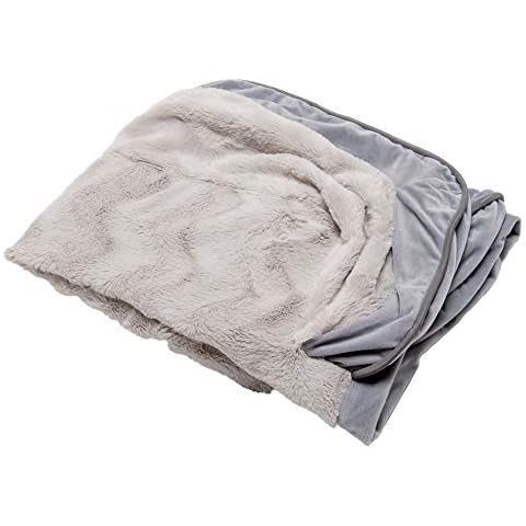 Furhaven Haustier-Hundebett-Bezug - Plüsch Kunstfell und Samt Wellen Perfekter Komfort Sofa-Stil Wohnzimmer Couch Haustierbett Ersatzbezug für Hunde und Katzen, Granitgrau, klein Cover