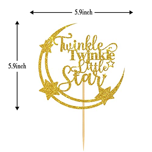 Belrew Twinkle Twinkle Little Star Cake Topper, Moon & Star Baby Shower Cake Topper, Gender Reveal Party Supplies, Baby 1St Birthday Party Decorations, Glittery Gold #TOP5