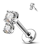 Cocharm 14K White Gold Cartilage Earring 16g Real Gold Flat Back Forward Helix Piercing Jewelry Push in 8mm Conch Stud Threadless Outer Conch Jewelry Real White Gold Labret Stud