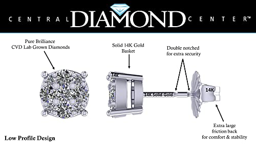 Diamond Stud Earrings CVD Lab Grown Diamonds solid 14K post & Silver basket, 7 or 9 Stone Cluster2
