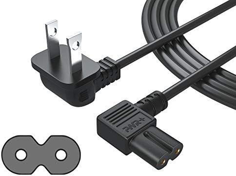 PWR+ 6 Feet 18 AWG Angled 2-Slot Non-Polarized Right Angle TV Power Cord for Samsung TV LG TCL Sony Roku 2-Prong Cable Replacement (IEC320 C7 to Nema 1-15P) Safety UL Listed