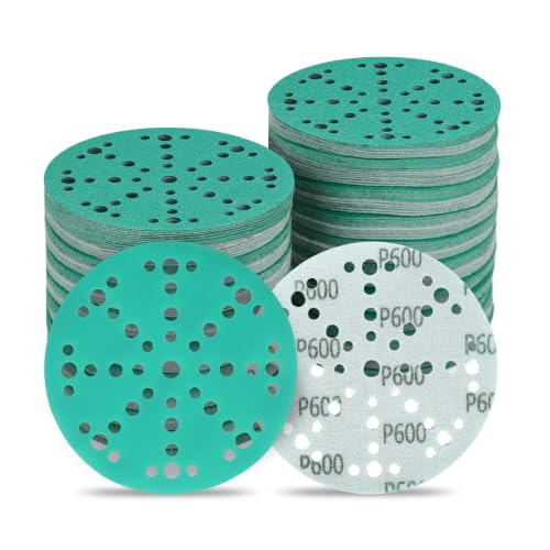 Image of 6 Inch 49 Hole Wet Dry P600 Grit Sanding Discs - 50 Pack Box | Fits Festool ETS / RO 150 Sanders, Zirconia Heavy-Duty Hook & Loop Film Sandpaper for Wood, Auto, Metal, Paint, Body & More