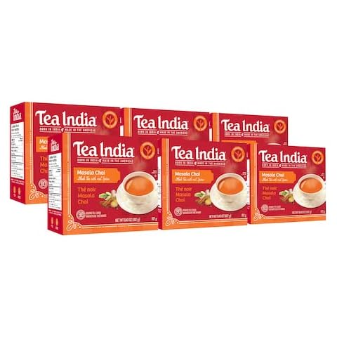 Tea India Masala Chai Tea Flavorful Blend Of Black Tea & Natural Ingredients Strong Full-Bodied Traditional Indian Caffeinated Tea 80 Round Teabags Pack of 6 Cover