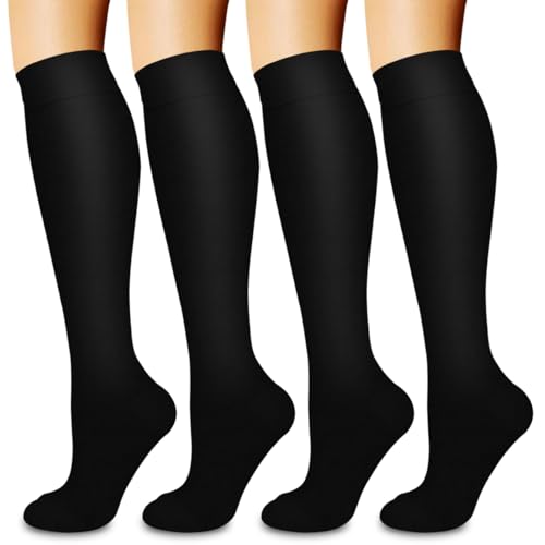 COOLOVER 4 Pairs Compression Socks for Women and Men -Best Support for Running, Nursing, Travel, Pregnancy