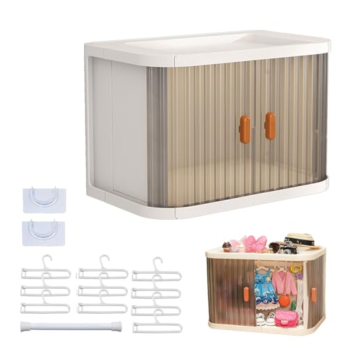Armario para Muñeca, Armario para 17cm Ropa de Muñecas, Caja Plegable para Guardar Ropa de Muñecas con 10 Perchas y Barra, con Cubierta Resistente al Polvo y Estante Expositor