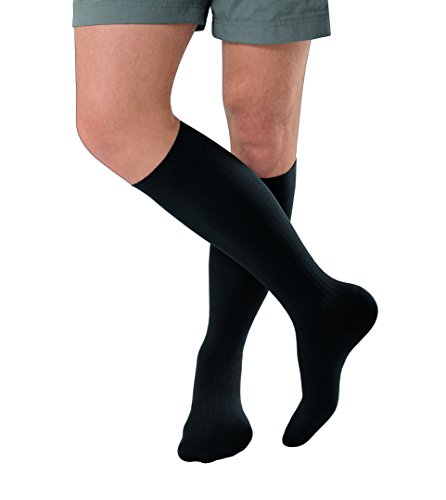 Image of JOBST forMen Ambition Knee High with SoftFit Technology Band, 30-40 mmHg Ribbed Dress Compression Socks, Closed Toe, 4 Regular, Black